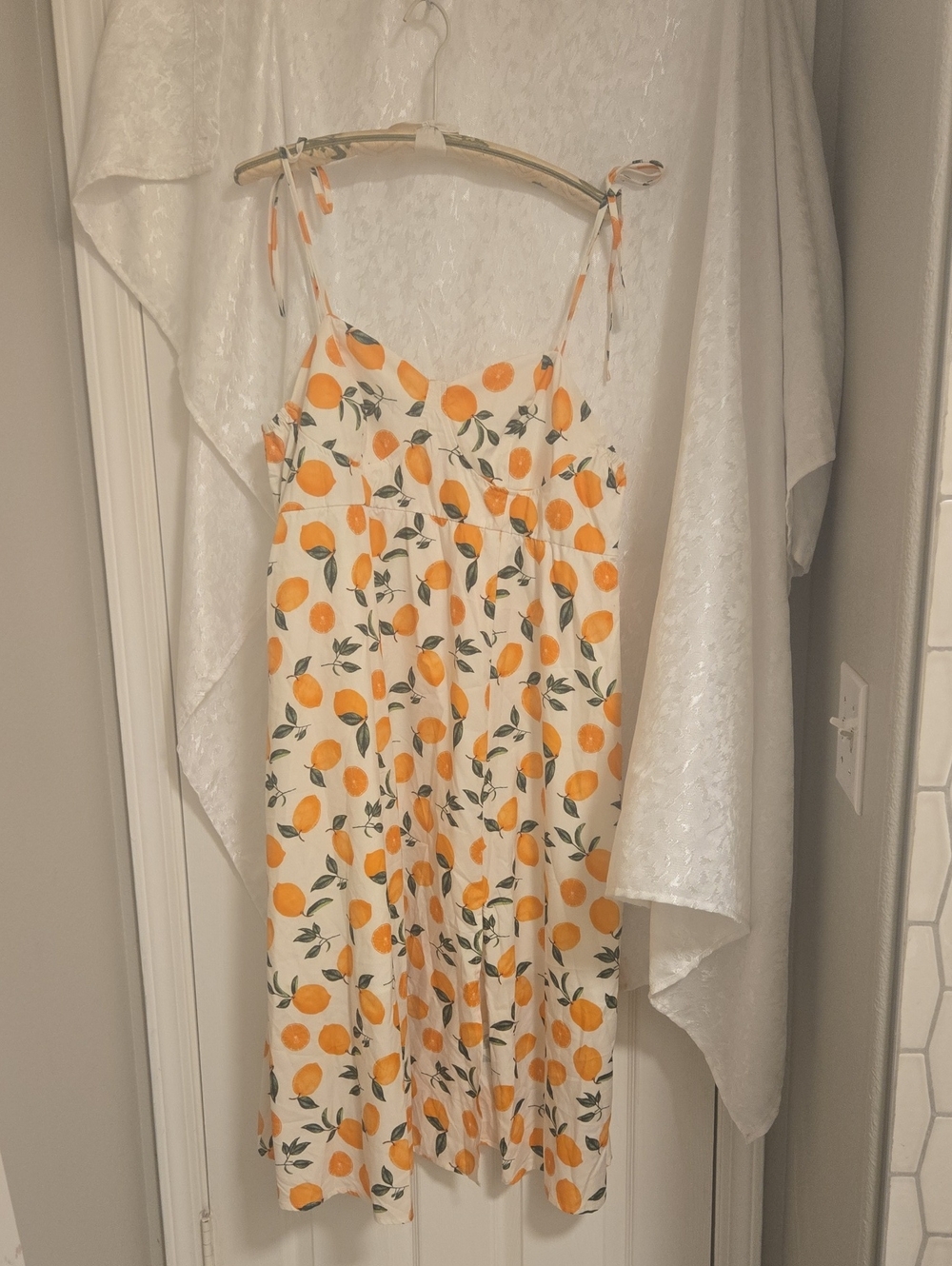 SHEIN Cream Dress with Orange Fruit Print